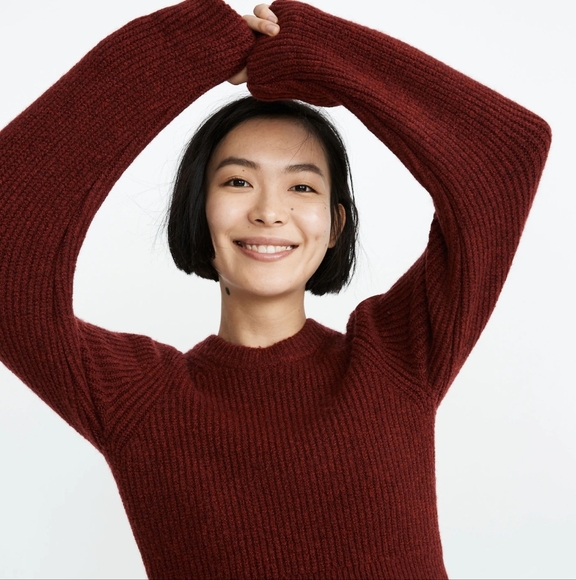Madewell Peplum Pullover Knit Sweater Women's XS Heather Noir Burgundy Wool - Picture 4 of 9